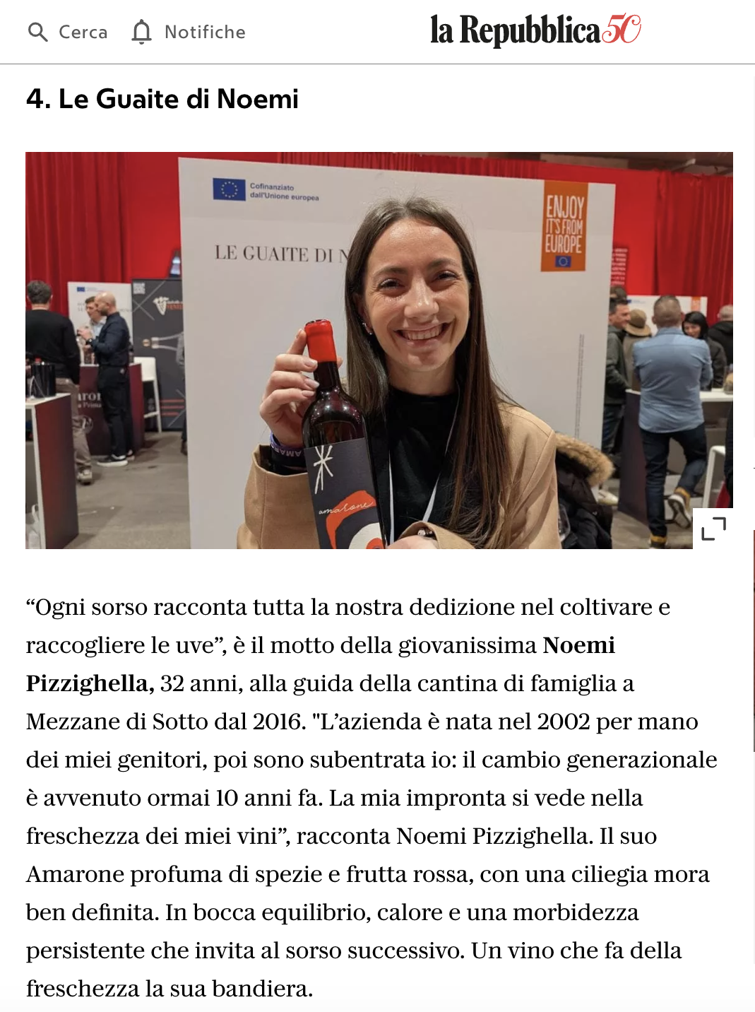 Articolo La Repubblica su Amarone Le Guaite